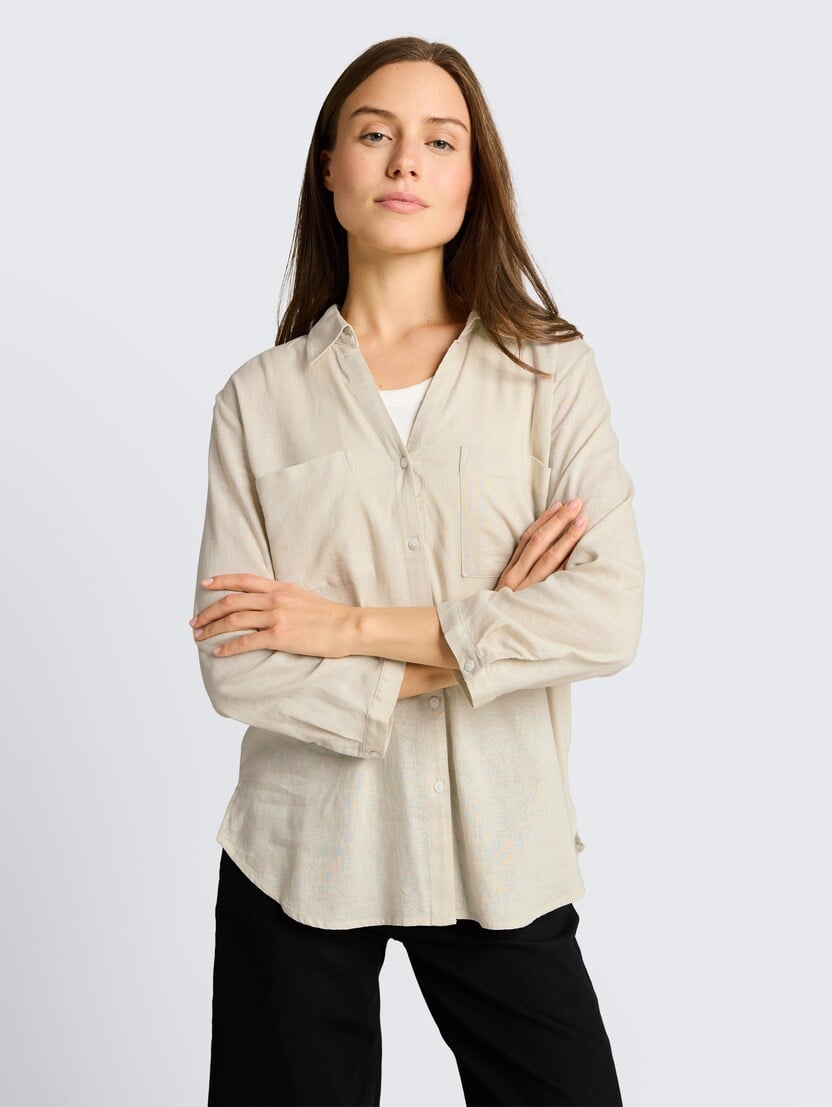 Bluză din amestec de in - Bej-1049823-29517-16