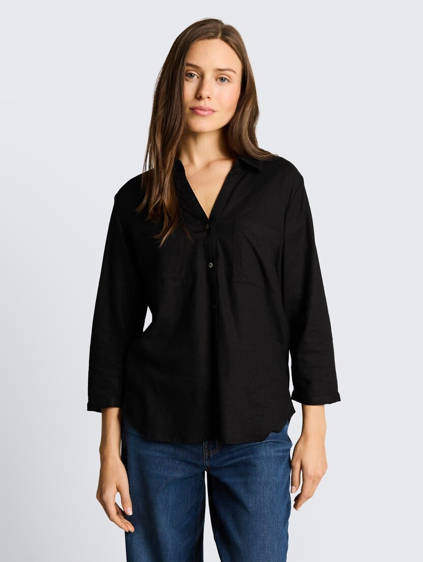 Bluză din amestec de in - Negru-1049823-14482-16