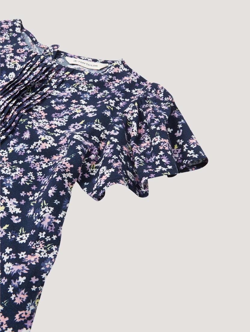 Bluza s kratkimi rokavi in pisanim minimalističnim cvetličnim potiskom - Vzorec/večbarvna_1217253