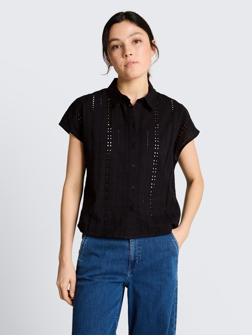 Bluză cu broderie - Negru-1050277-14482-16