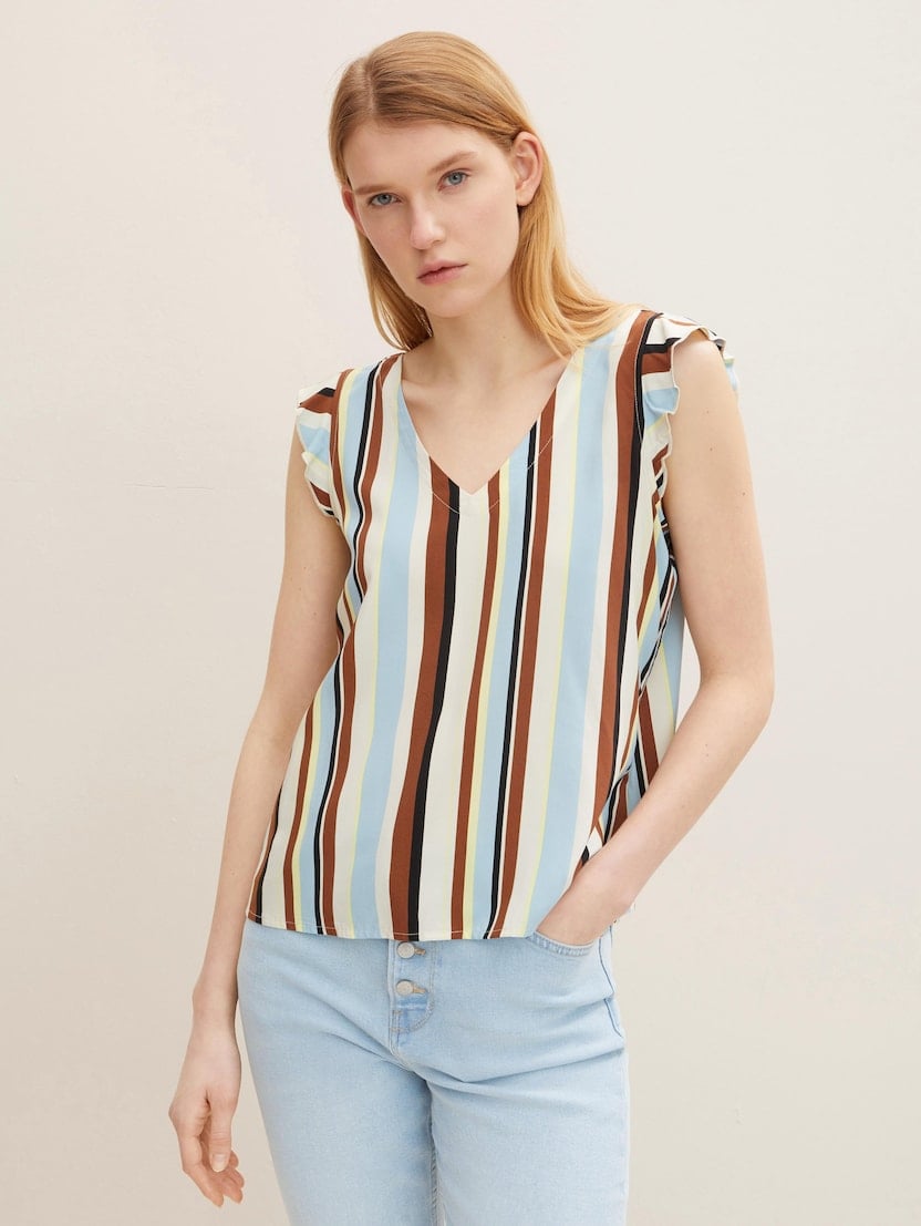 Bluza z vzorcem in v-izrezom - Vzorec-večbarvna