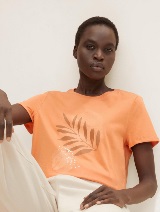 Bombažna majica s kratkimi rokavi in potiskom - Oranžna_530942