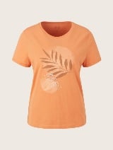 Bombažna majica s kratkimi rokavi in potiskom - Oranžna_530942