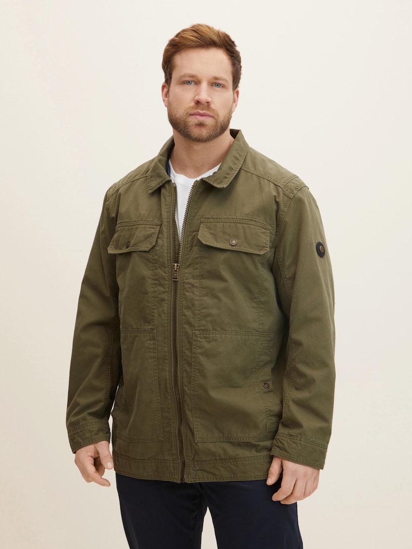 Bombažna srajčna jakna z več žepi - Zelena-1032054-10931