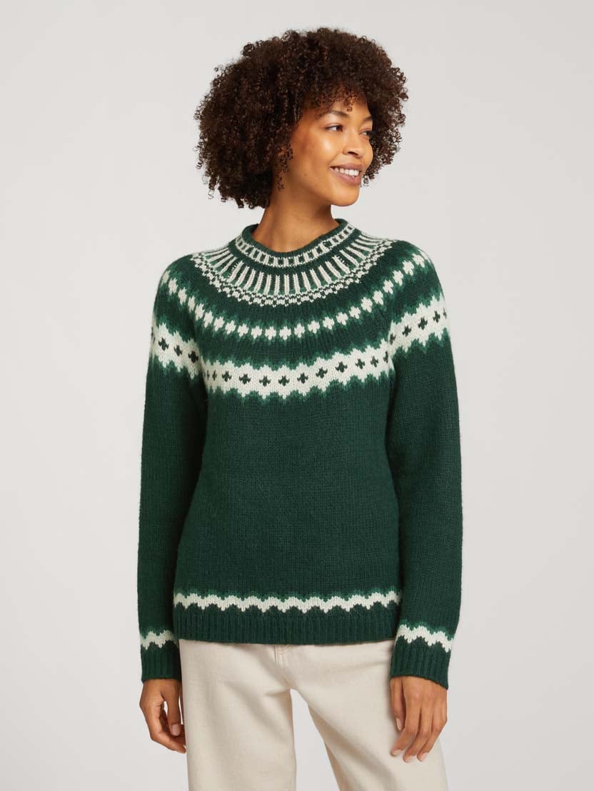  Pleteni fair isle džemper dugih rukava sa božićnim uzorkom - Zelena-1028980-28603-15