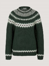 Božični fair isle pulover z dolgimi rokavi - Zelena_681114