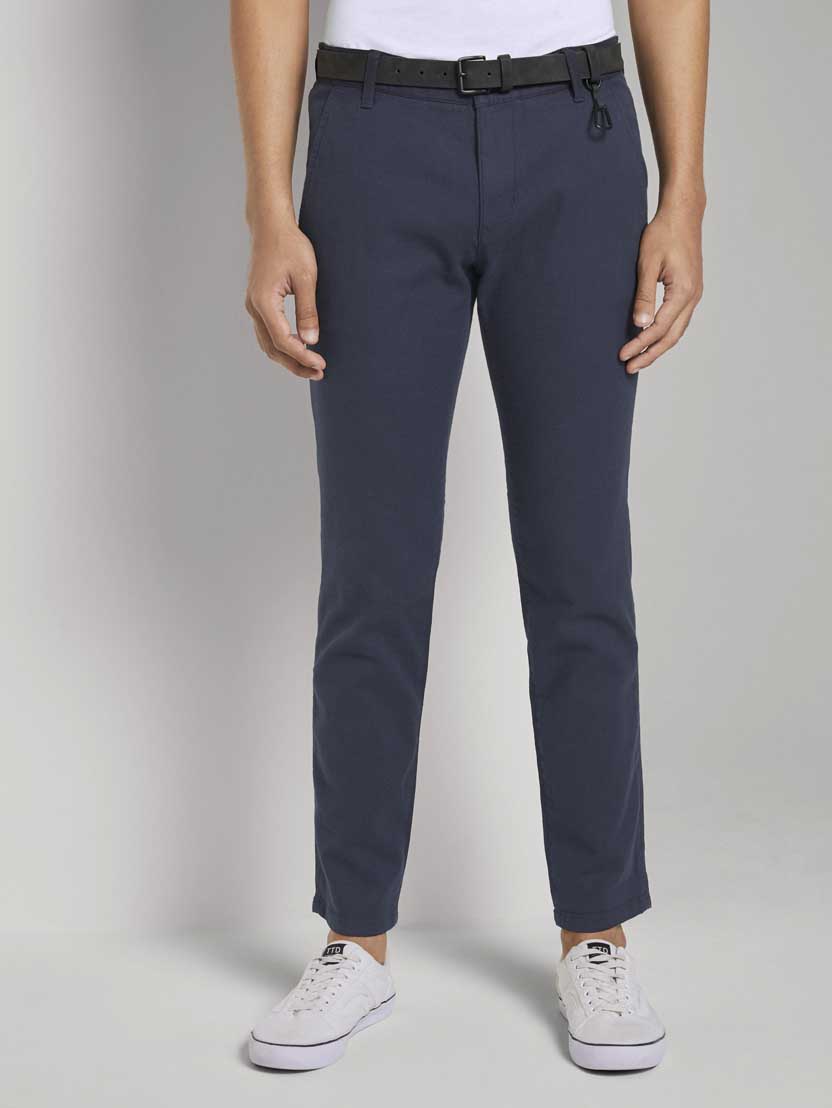  Chino hlače s teksturo in pasom - Modra-1020451-23976