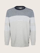 Prugasti pleteni pulover sa šarenim remenom - Siva_65505