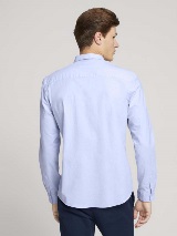 Črtasta elastična srajca z dolgimi rokavi in naprsnim žepom - Modra_8657588