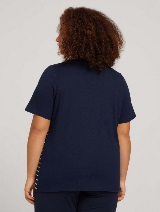 Črtasta majica s kratkimi rokavi in potiskom na prsih - Modra_5733992