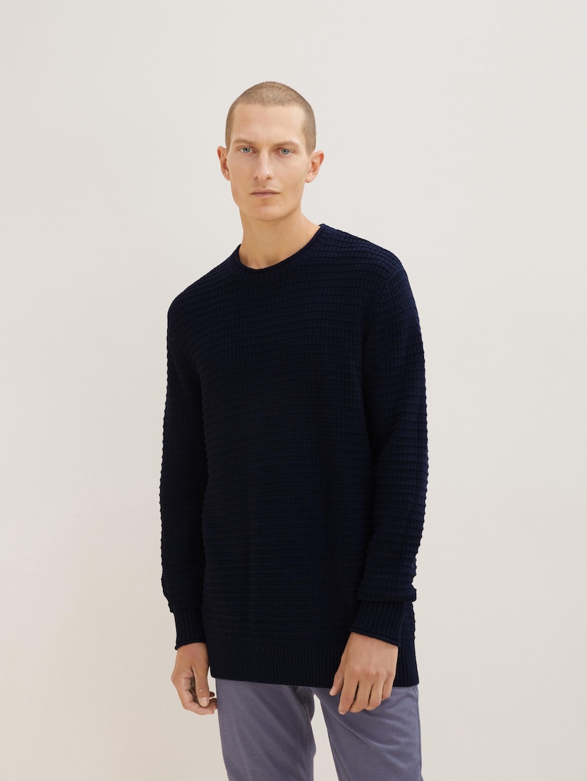 Debelejši strukturirani pulover - Modra