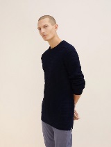 Debelejši strukturirani pulover - Modra_9503329