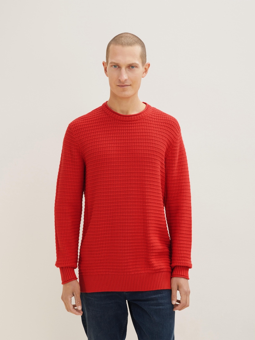  Debelejši strukturirani pulover - Rdeča-1033655-11311