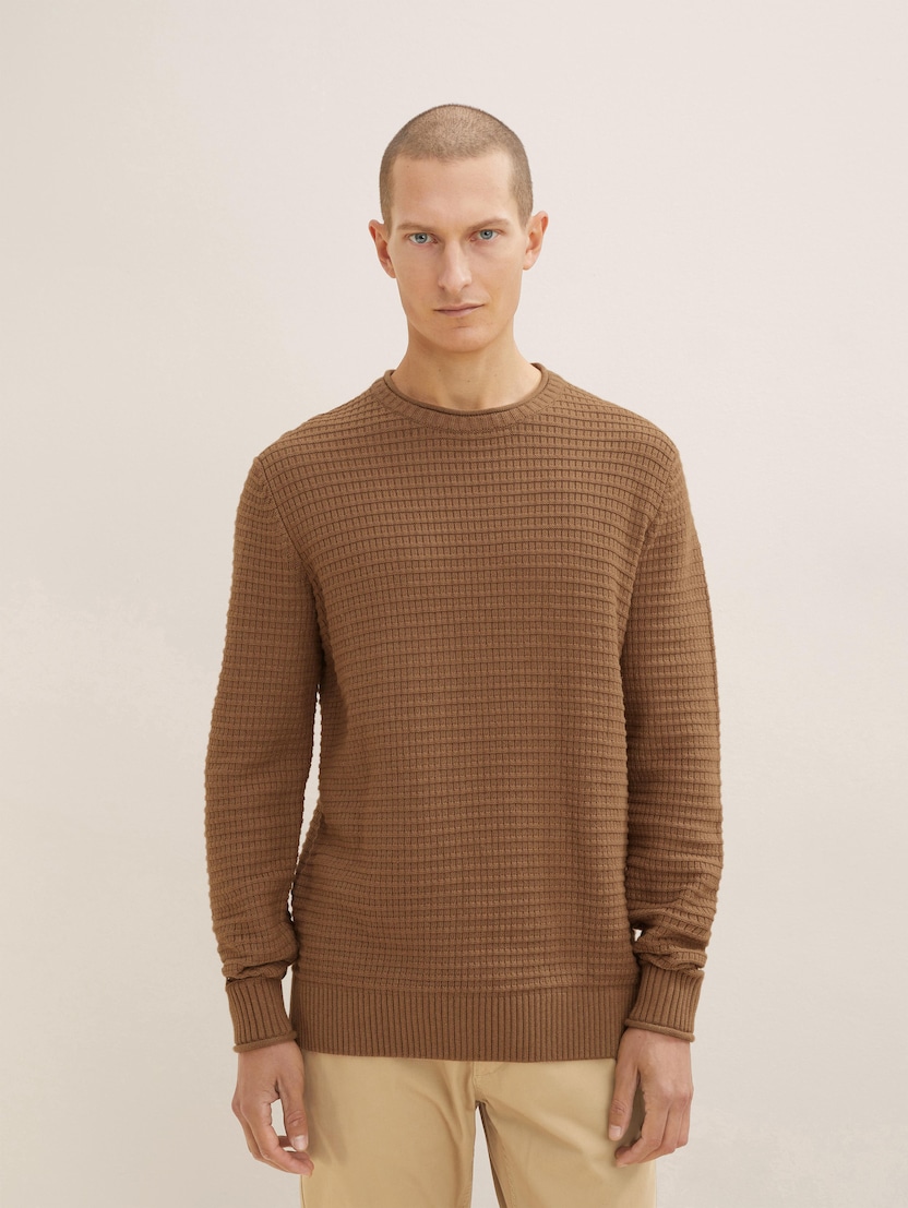 Debelejši strukturirani pulover - Rjava