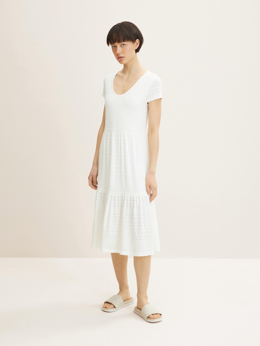 Duga haljina od džerseja s čipkastim detaljima - Bijela-1032210-10315-14