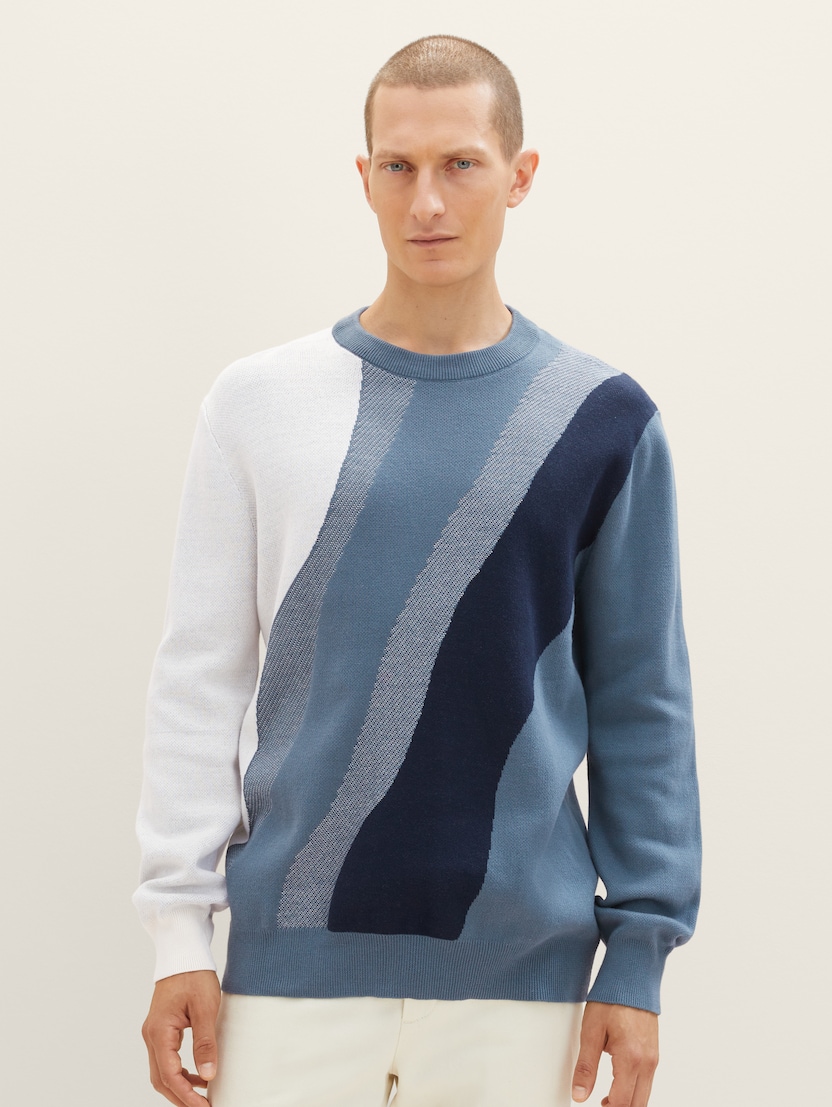 Dvobarvni pleteni pulover - Zelena-1038217-32727
