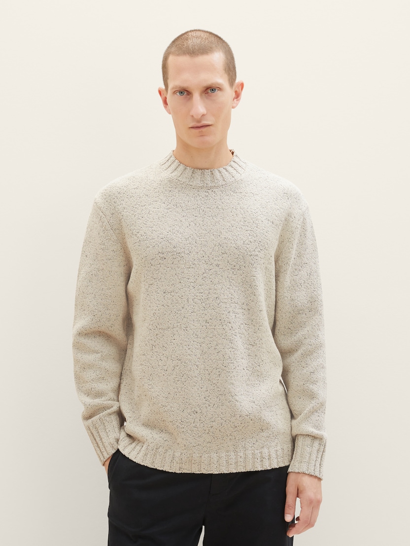  Dvobarvno pleten pulover - Bež-1038236-32734