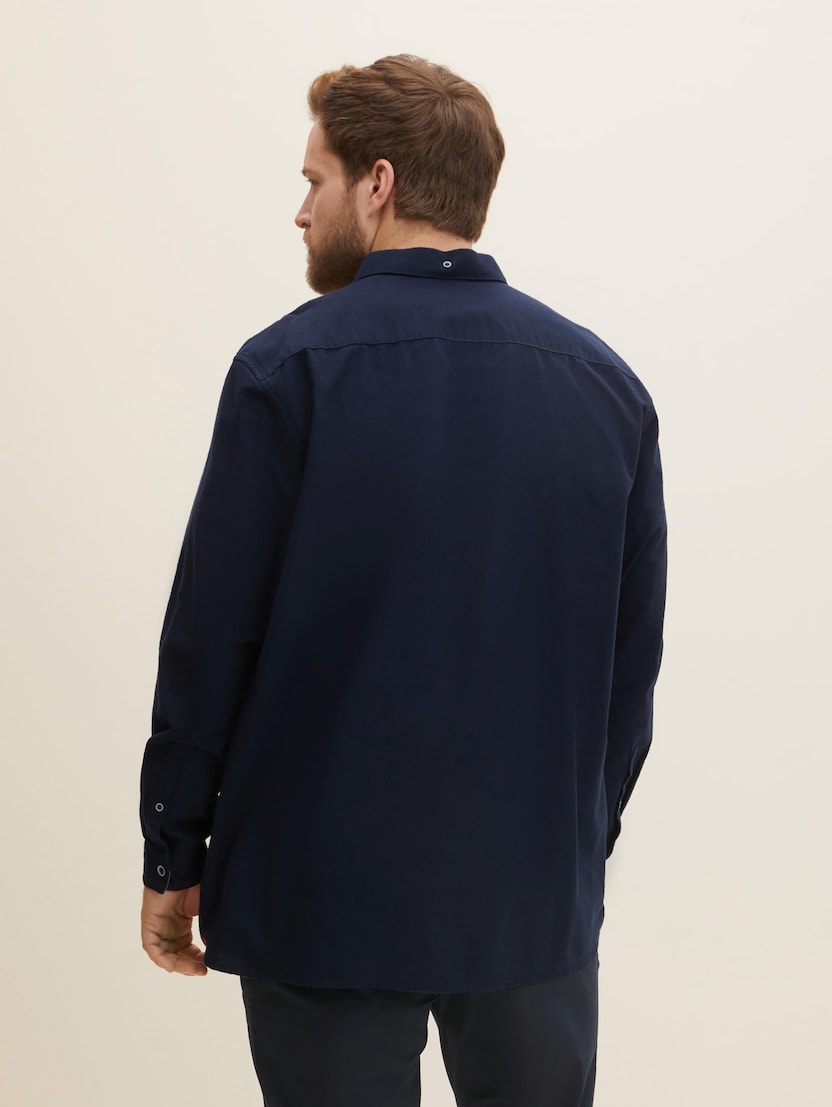 Jednobojna košulja dugih rukava s ušivenim prednjim džepovima - Plava_7323467