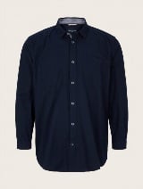 Jednobojna košulja dugih rukava s ušivenim prednjim džepovima - Plava_7323467