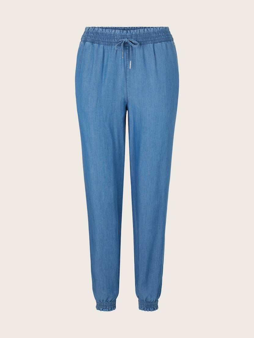 Haremske hlače iz tencela z elastičnim trakom - Modra_1589275