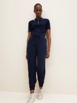 Široke hlače od viskozne tkanine s elastičnim pojasom - Plava_4522349