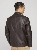 Motoristička jakna od umjetne kože s visokim ovratnikom - Smeđa_1489762