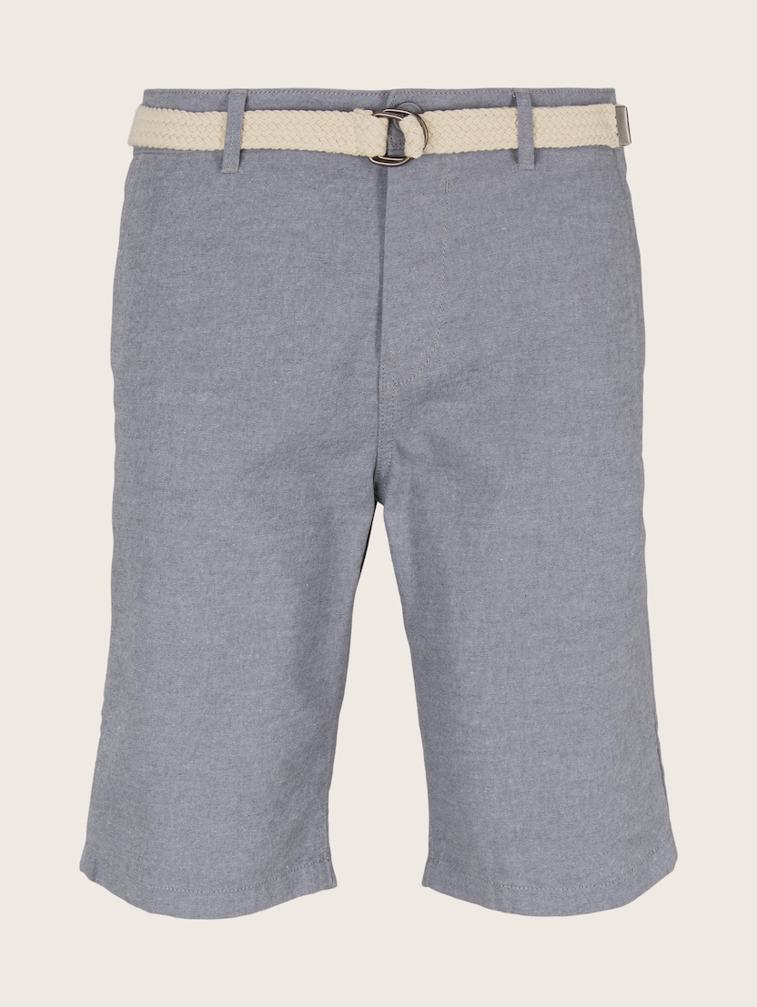 Chino kratke hlače od bojane pređe s pletenim remenom - Siva_4536038