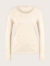Klasičen pleten pulover z dolgimi rokavi in okroglim izrezom - Bež_689466