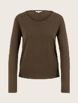 Klasičen pleten pulover z dolgimi rokavi in okroglim izrezom - Rjava_2063722