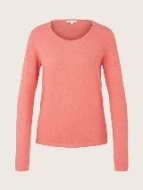 Klasičen pleten pulover z dolgimi rokavi in okroglim izrezom - Roza_6612572