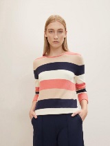 Klasičen pleten pulover z dolgimi rokavi in teksturo - Vzorec/večbarvna_6247495