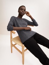 Pleteni pulover s V-izrezom - Siva_3692626