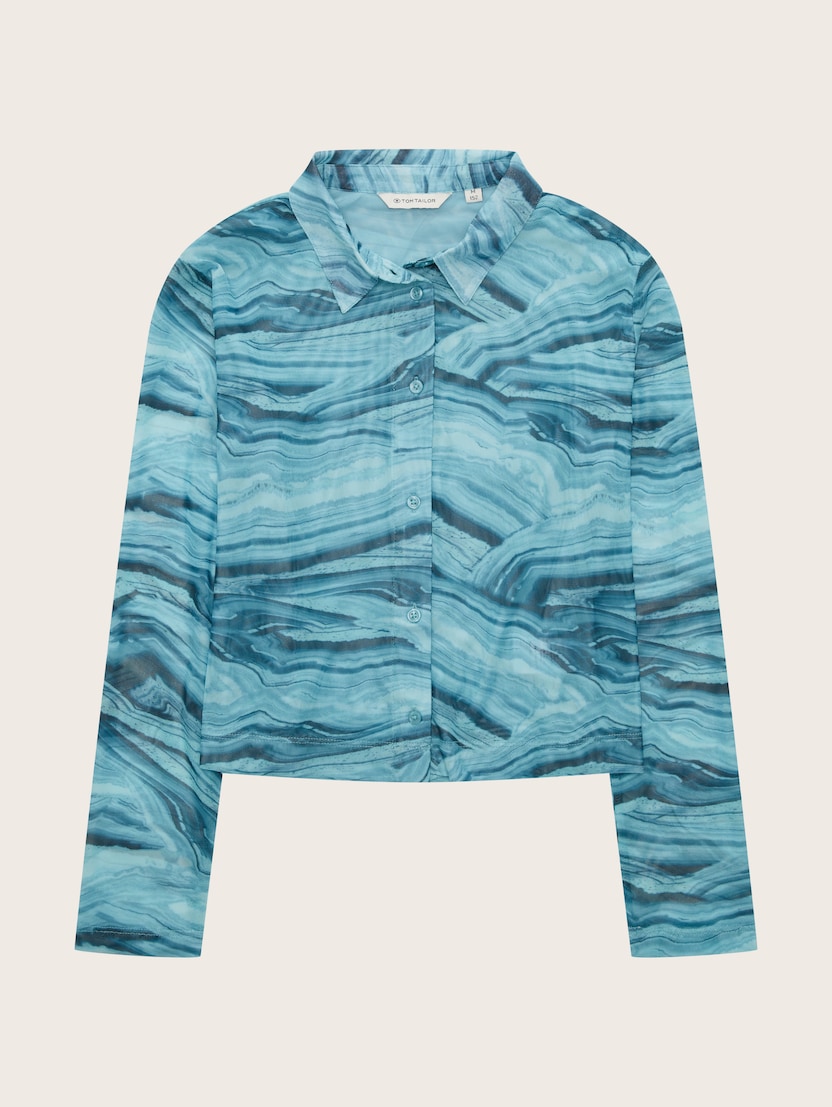 Krajša srajca iz mrežaste tkanine - Modra-1033909-30701