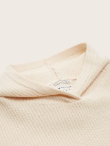Krajši pleteni pulover s kapuco - Bež_5688881