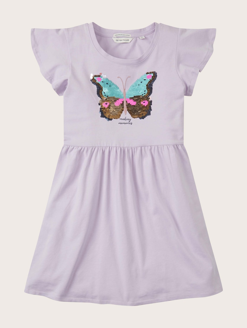 Kratka obleka iz džersija in metuljčkom iz bleščic, ki se jih lahko obrne - Vijolična_6172668