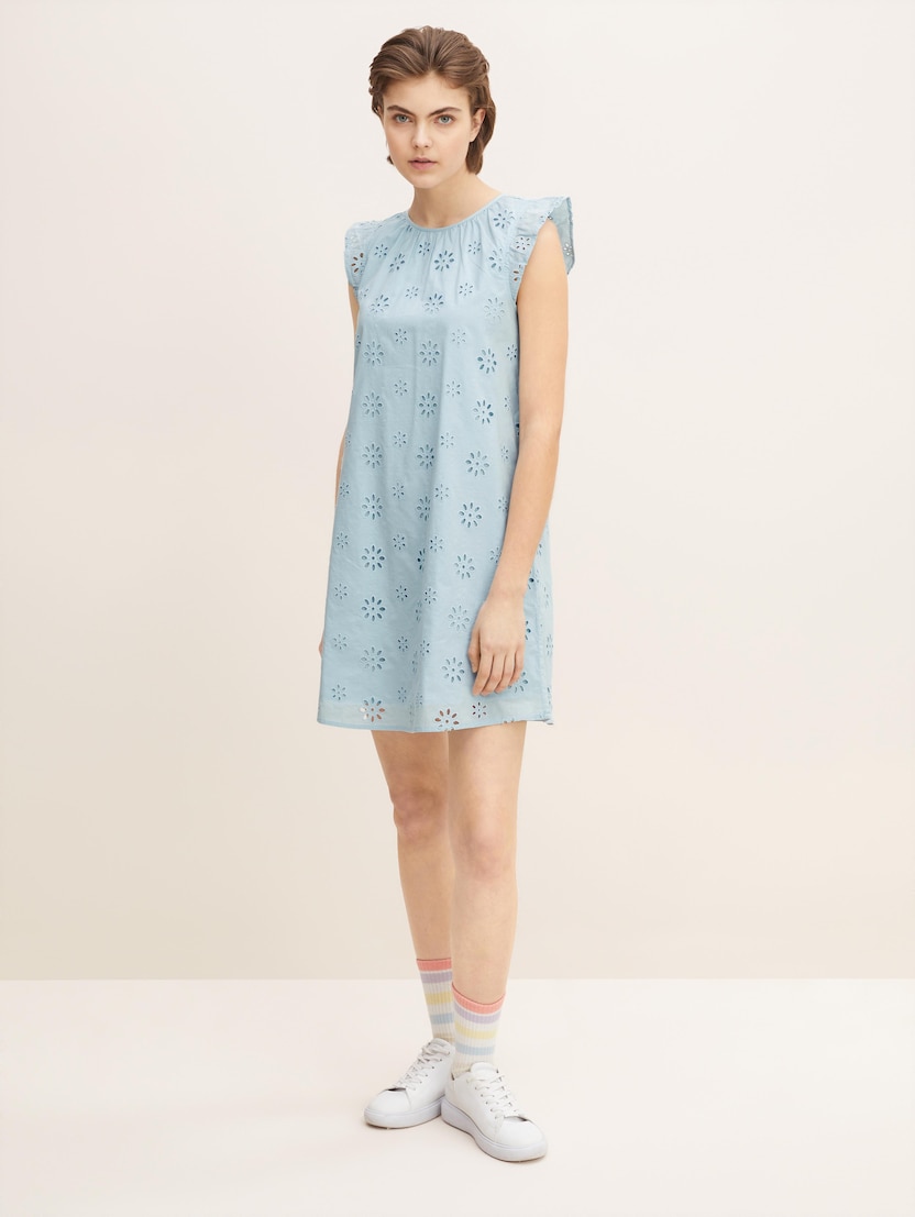Mini haljina A-kroja s cvjetnim vezom - Plava
