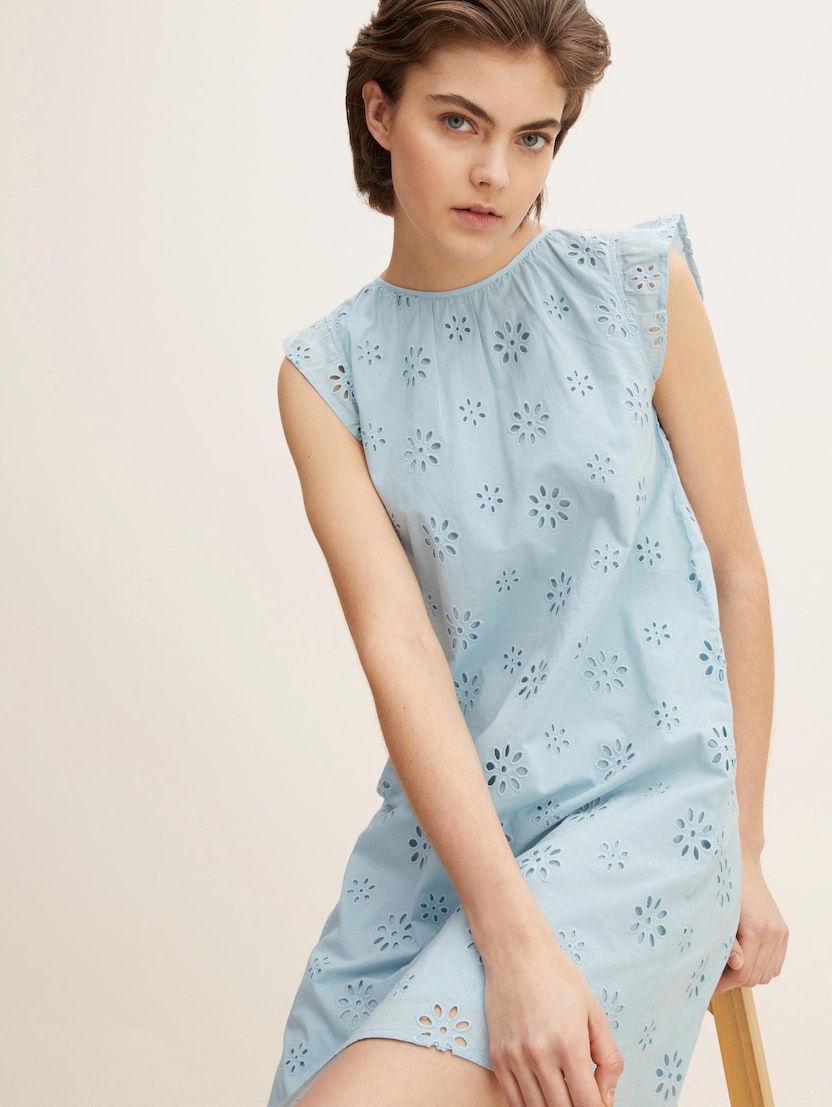 Mini haljina A-kroja s cvjetnim vezom - Plava_750061