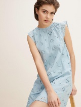 Mini haljina A-kroja s cvjetnim vezom - Plava_750061