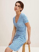 Kratka obleka z ovijanjem iz viskozne tkanine - Vzorec/večbarvna_5752758
