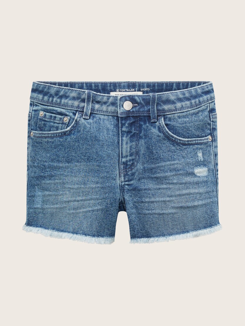 Kratke hlače iz džinsa ponošenega videza - Modra_3257558