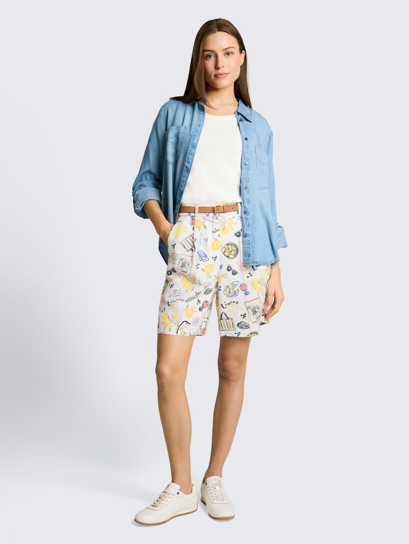 Kratke pantalone od mešavine lana - Uzorak-višebojna-1049995-40332-15