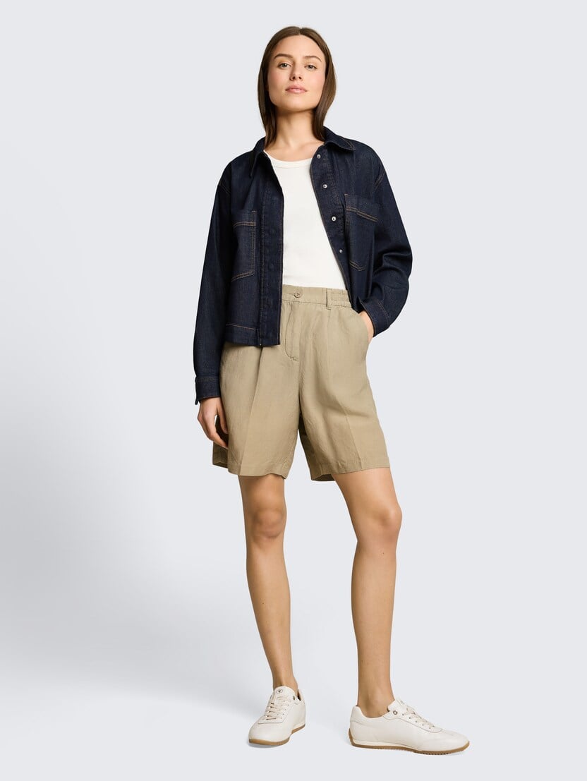  Pantaloni scurţi din in - Verde-1049995-11863-16