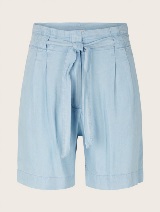 Kratke hlače iz tencel džinsa s pasom za zavezovanje - Modra_6944936