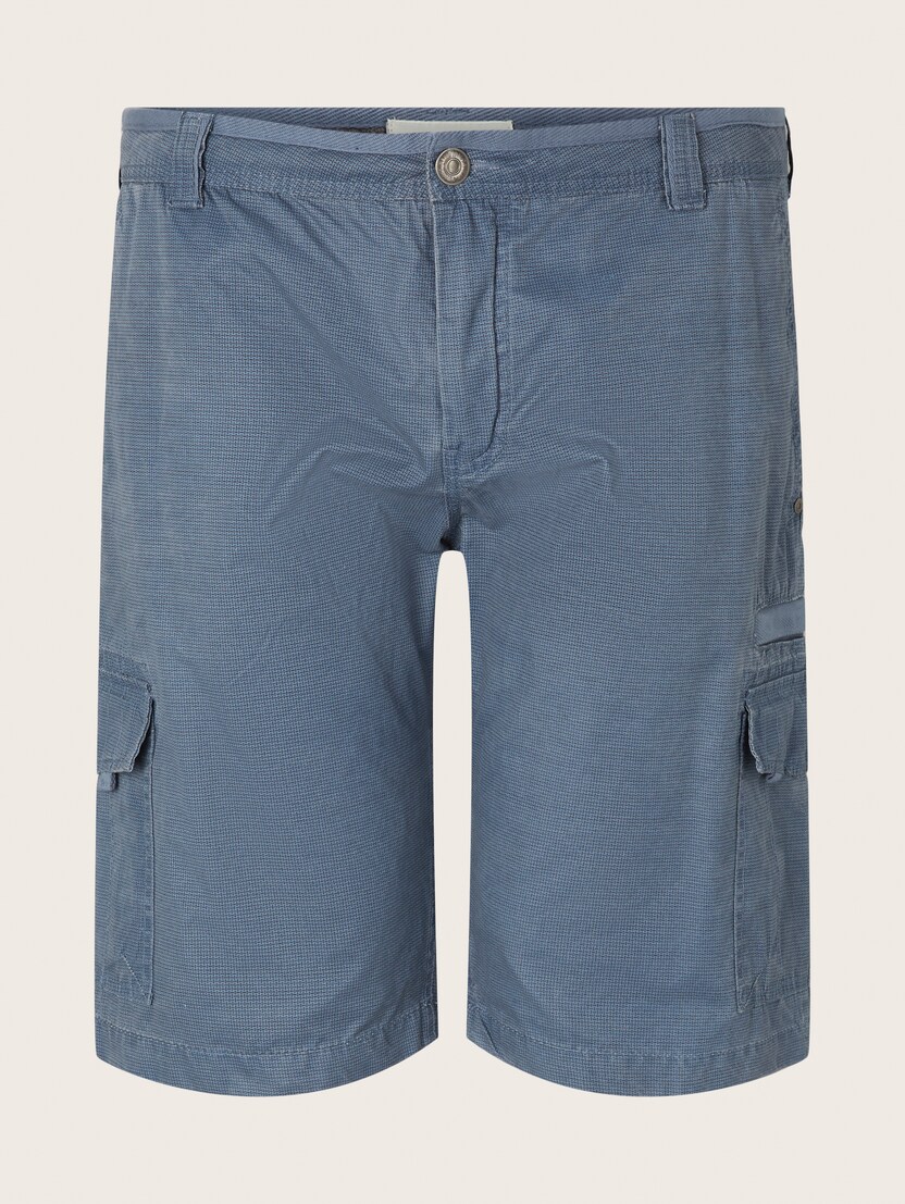 Kratke hlače spranega videza z žepi in geometrijskim vzorcem - Modra