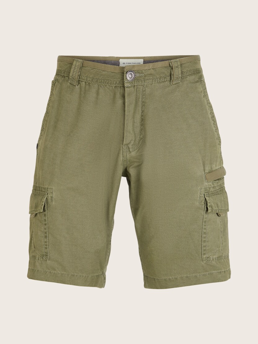 Kratke hlače spranega videza z žepi in geometrijskim vzorcem - Zelena