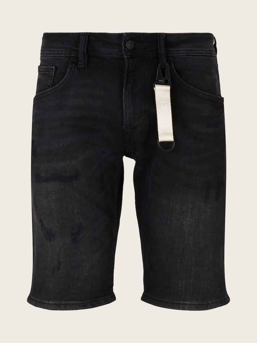 Kratke traper hlače s privjeskom za ključeve na petlji remena - Crna_1151366