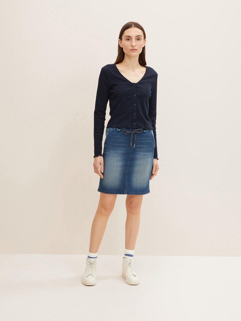  Kratka teksas suknja sa elastičnim pojasom - Plava-1032238-10282-15