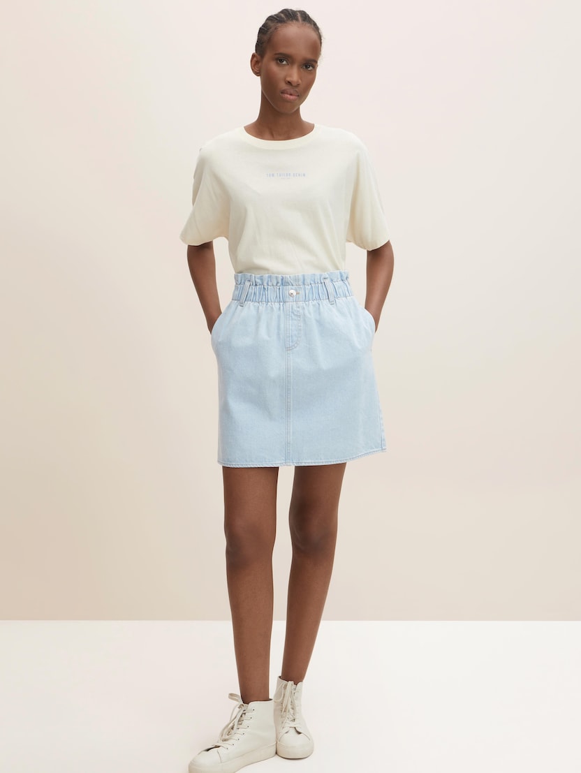 Mini suknja od lagane traper tkanine s elastičnim pojasom - Plava_7219995