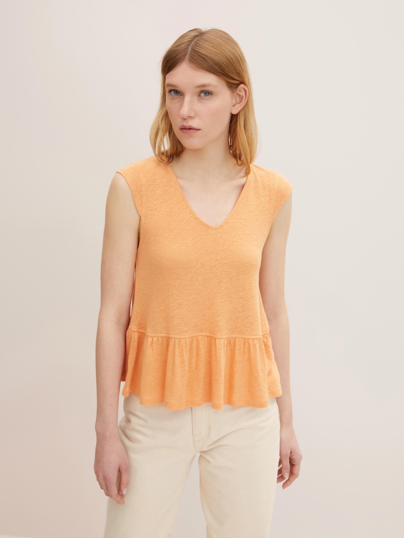 Lanena majica peplum kroja - Narančasta