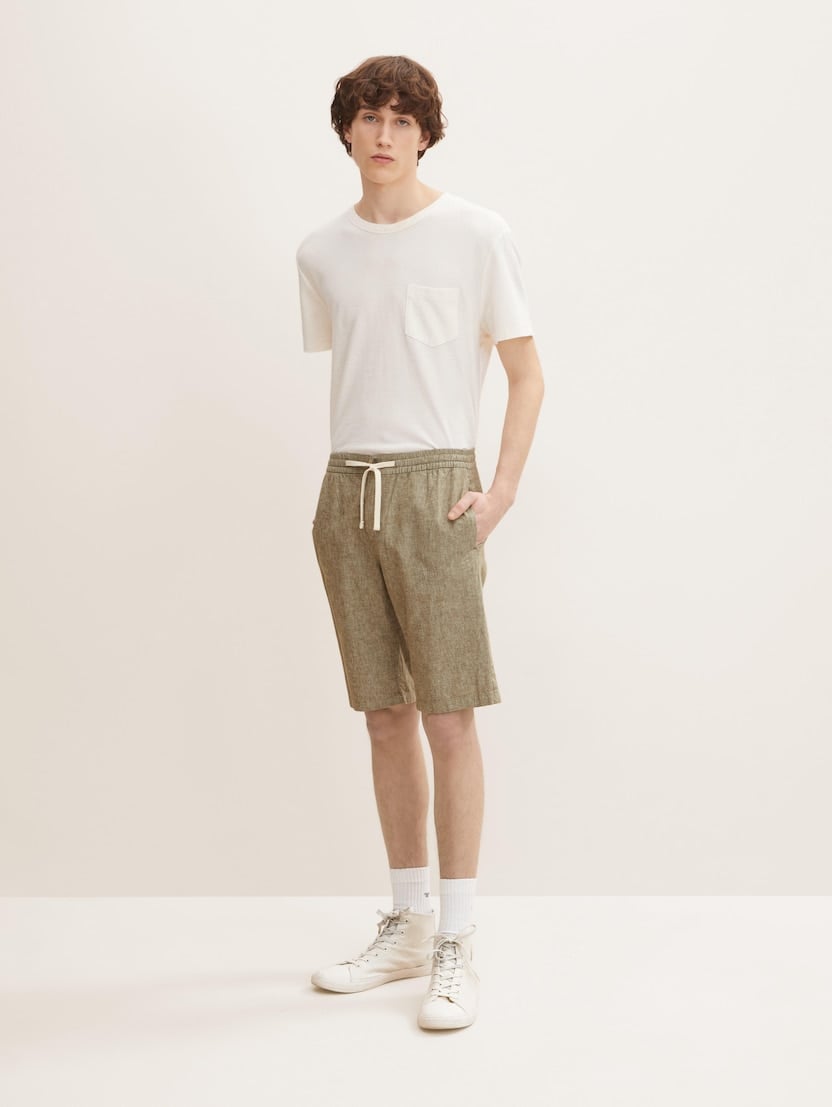 Kratke chino hlače od lanene tkanine - Zelena